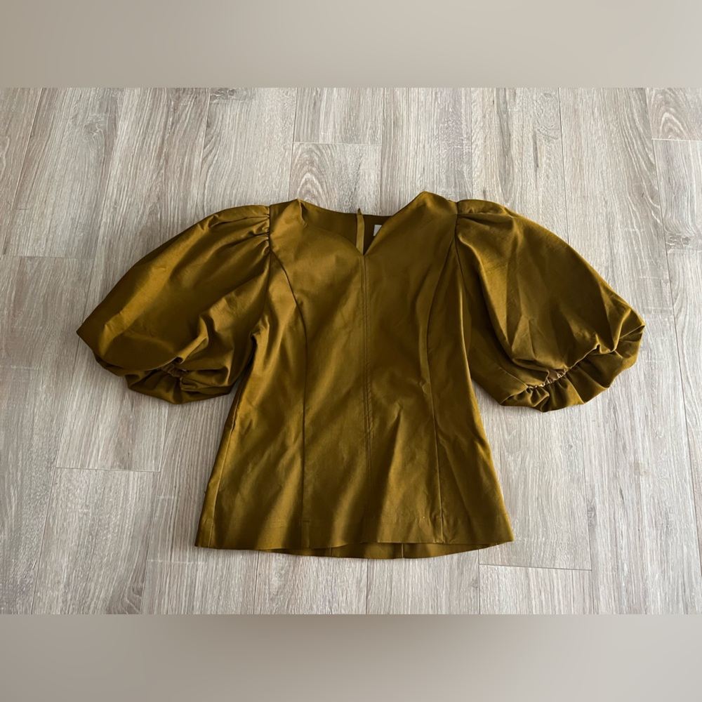 Sea New York Olive Green Puff Sleeve Short Sleeve Top